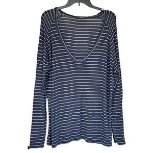 Brandy Melville Long Sleeve V Neck Stripe Shirt Blue Gray One Size